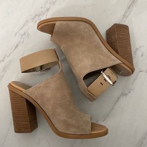 Marc Fisher LTD Vashi Suede Leather Peep Toe Wrap Ankle Block Heel Sandal 9